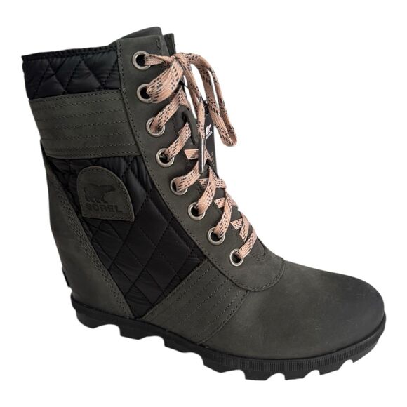 Sorel Women’s Lexie Wedge Boots Size 10 Dark Slate Leather Quilted NL3375-026